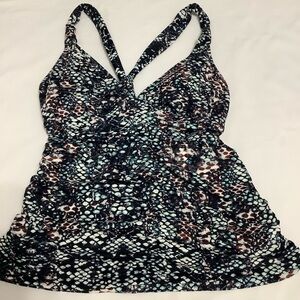 Athleta Plunge Tie Halter Tankini Swim Top Snakeskin Size S (0057)